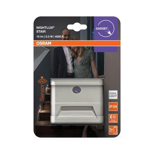 Elemmel működő LED lépcsővilágítás mozgás- és alkonykapcsolóval 0.25W 4000K semleges fehér 10lm IP54 NIGHTLUX Osram