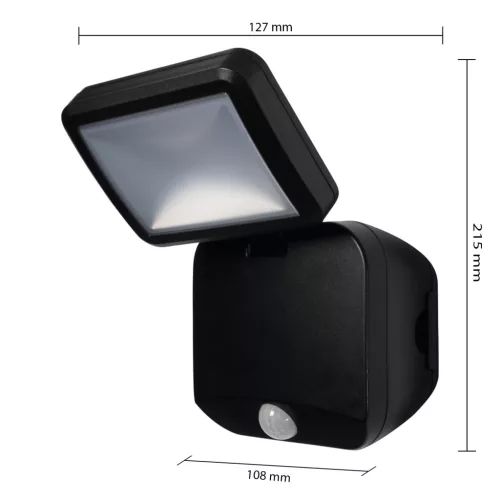 LED reflektor, elemes reflektor, 4W, 260lm, 4000K, IP54, fekete, mozgás- és alkonyérzékelős spotlámpával, Osram