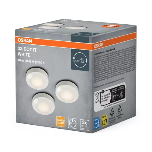 Lámpatest szekrény alatti LED éjjeli 0.68W 40lm 3000K meleg fényű akkumulátoros fehér DOT-IT Osram