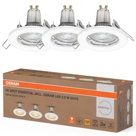   3 db-os süllyesztett halogén LED mennyezeti spotlámpa, kerek, GU10, 2,6 W, 230 lm, 2700 K, meleg fehér, Essential Osram