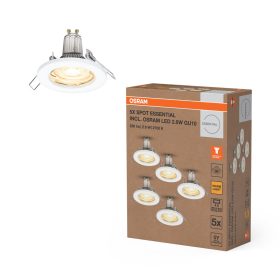   5 db-os süllyesztett halogén LED mennyezeti spotlámpa, kerek, GU10, 2,6 W, 230 lm, 2700 K, meleg fehér, Essential Osram