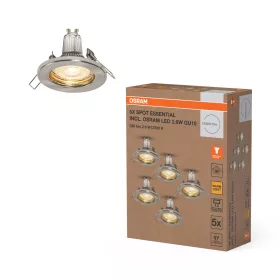  db-os süllyesztett halogén LED mennyezeti spotlámpa, kerek, GU10, 2,6 W, 230 lm, 2700 K, meleg, nikkel, szálcsiszolt, Essential Osram