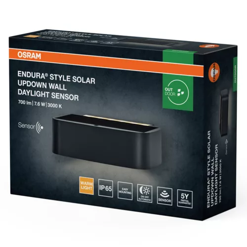 Endura Osram LED kerti fali lámpa alkonykapcsolóval 7.6W 520lm 3000K meleg, szabályozható szürke IP65