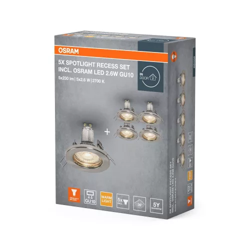 LED panel süllyesztett lámpatest LED spot GU10 2.6W 2700K meleg fehér 230lm nikkel Osram