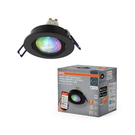   Süllyesztett halogén LED mennyezeti lámpa, mozgatható kerek, GU10, 4,7 W, 315 lm, 2700-6500 K, CCT, RGB, fekete spotlámpa, Smart+ WiFi, süllyesztett, Osram