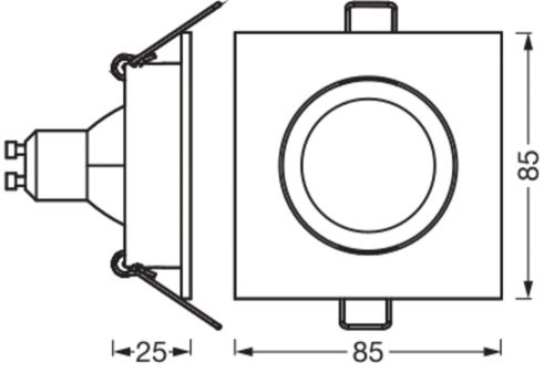 3 db süllyesztett halogén LED mennyezeti lámpa szett, mozgatható, négyzet alakú, GU10, 4,5 W, 400 lm, 2700 K, meleg fehér, süllyesztett, Osram