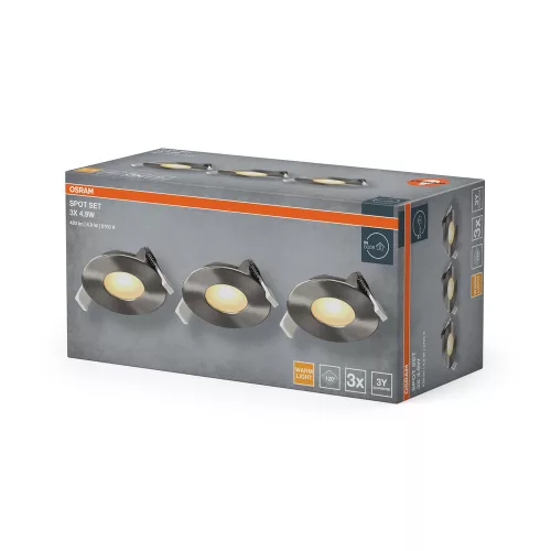 3 db süllyesztett halogén LED mennyezeti spotlámpa, kerek, 4,9 W, 200 lm, 2700 K, meleg nikkel, szatén, süllyesztett, Osram