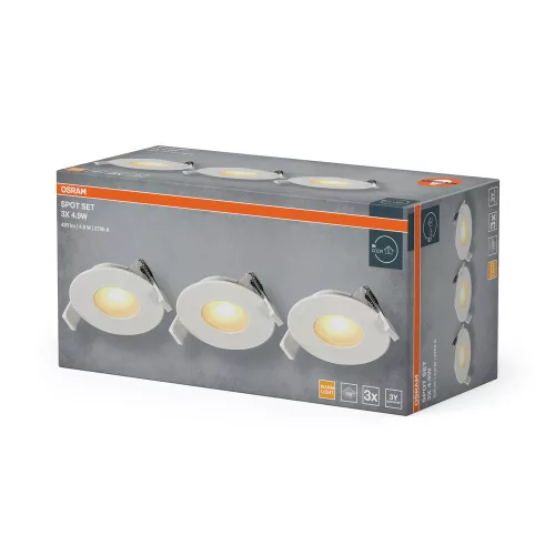 3 db süllyesztett halogén LED mennyezeti spotlámpa, kerek, 4,9 W, 220 lm, 2700 K, meleg fehér, süllyesztett, Osram