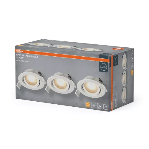 3 db süllyesztett halogén LED mennyezeti spotlámpa, mozgatható, kerek, 4,9 W, 220 lm, 2700 K, meleg fehér, süllyesztett, Osram