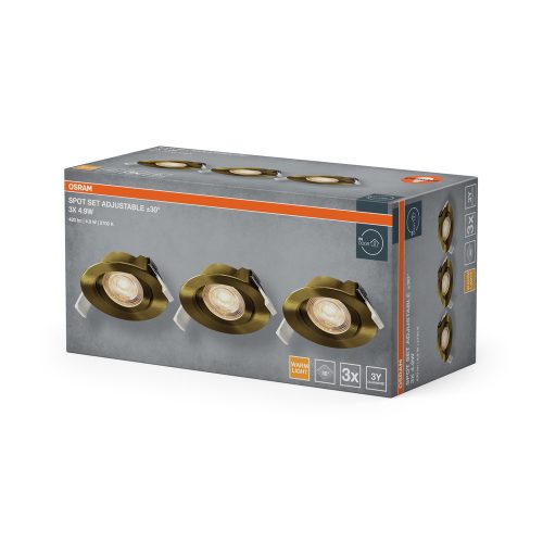 3 db süllyesztett halogén LED mennyezeti spotlámpa, mozgatható, kerek, 4,9 W, 270 lm, 2700 K, meleg zöld, süllyesztett Osram