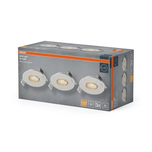 3 db süllyesztett halogén LED mennyezeti spotlámpa, kerek, 4,9 W, 280 lm, 2700 K, meleg fehér, süllyesztett, Osram