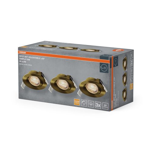 3 db süllyesztett halogén LED mennyezeti spotlámpa, kerek, 4,9 W, 340 lm, 2700 K, meleg, szabályozható, zöld, süllyesztett spotlámpa, Osram