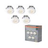 5 db-os LED mennyezeti lámpa szett, süllyesztett spotlámpa, hermetikus, IP44, fürdőszoba, kerek, 6W, 480lm, 3000K, meleg, szabályozható, IP44, fehér, mini Osram