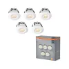 5 db-os LED mennyezeti lámpa szett, süllyesztett spotlámpa, hermetikus, IP44, fürdőszoba, kerek, 6W, 480lm, 3000K, meleg, szabályozható, IP44, fehér, mini Osram