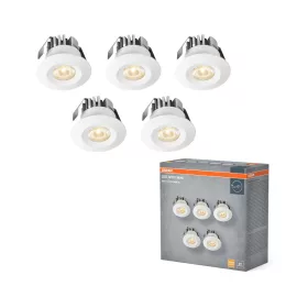   5 db-os LED mennyezeti lámpa szett, süllyesztett spotlámpa, hermetikus, IP44, fürdőszoba, kerek, 6W, 480lm, 3000K, meleg, szabályozható, IP44, fehér, mini Osram