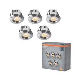   5 db-os LED mennyezeti lámpa szett, süllyesztett spotlámpa, hermetikus, IP44, fürdőszoba, kerek, 6W, 480lm, 3000K, meleg, IP44, szatén nikkel, mini Osram