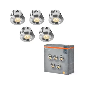   5 db-os LED mennyezeti lámpa szett, süllyesztett spotlámpa, hermetikus, IP44, fürdőszoba, kerek, 6W, 480lm, 3000K, meleg, IP44, szatén nikkel, mini Osram