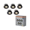 5 db-os LED spot mennyezeti lámpa szett, süllyesztett, hermetikus, IP44, fürdőszoba, kerek, 6W, 450lm, 3000K, meleg fehér, IP44, fekete, Mini Osram