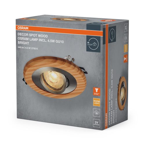 Süllyesztett halogén LED mennyezeti lámpa, kerek, GU10, 4,5 W, 400 lm, 2700 K, szatén nikkel, Osram