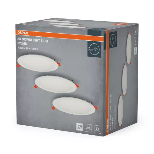 3 db süllyesztett halogén LED mennyezeti spotlámpa, kerek, 22 W, 2000 lm, 4000 K, semleges fehér, Osram
