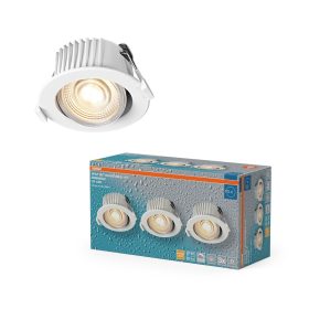  3 db-os LED mennyezeti lámpa szett, süllyesztett spotlámpa, hermetikus, IP44, fürdőszobai, mozgatható, kerek, 4,9 W, 280 lm, 2700 K, meleg, szabályozható, IP44, fehér, süllyesztett, Osram