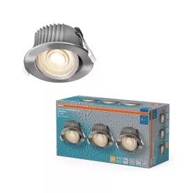   3 db-os LED mennyezeti lámpa szett, süllyesztett spotlámpa, hermetikus, IP44, fürdőszobai, mozgatható, kerek, 4,9 W, 260 lm, 2700 K, meleg, szabályozható, IP44, szatén nikkel, süllyesztett, Osram
