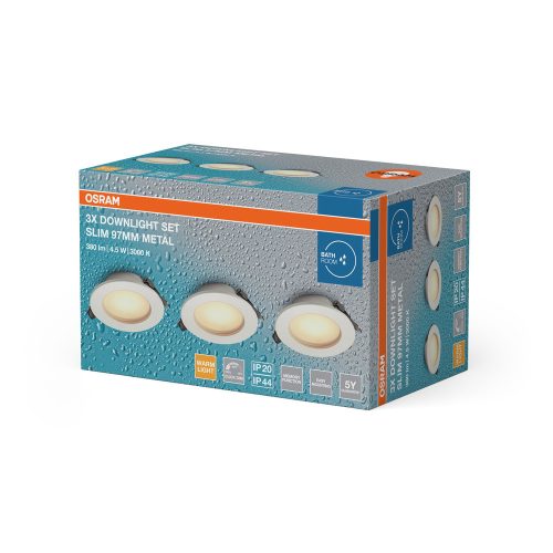 db-os süllyesztett LED mennyezeti spotlámpa, hermetikus, IP44, fürdőszobai kerek, 4,5 W, 240 lm, 3000 K, meleg fehér, IP44, Osram