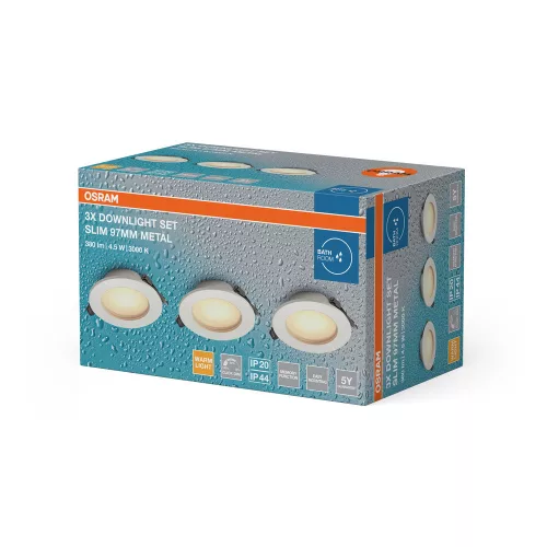 db-os süllyesztett LED mennyezeti spotlámpa, hermetikus, IP44, fürdőszobai kerek, 4,5 W, 240 lm, 3000 K, meleg fehér, IP44, Osram