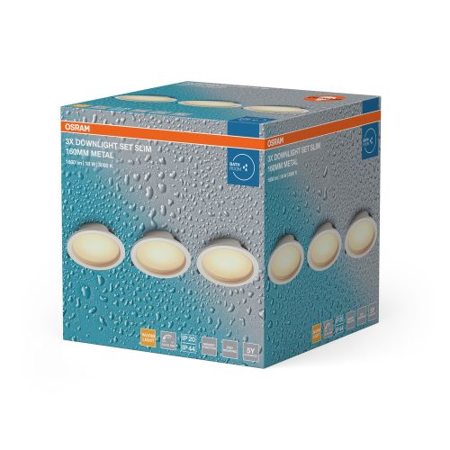 3 db-os süllyesztett mennyezeti LED spotlámpa, hermetikus, IP44, fürdőszobai, kerek, 18W, 1400lm, 3000K, meleg fehér, IP44, Osram