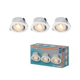   3 db-os LED mennyezeti lámpa szett, süllyesztett spotlámpa, hermetikus, IP44, fürdőszoba, mozgatható, kerek, 4,9 W, 290 lm, 2700/4000/6500K CCT, IP44, fehér, süllyesztett, Osram