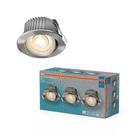   3 db-os LED mennyezeti lámpa szett, süllyesztett spotlámpa, hermetikus, IP44, fürdőszoba, mozgatható, kerek, 4,9 W, 270 lm, 2700/4000/6500K CCT, IP44, szatén nikkel, süllyesztett, Osram