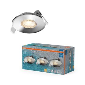   3 db-os LED mennyezeti lámpa szett, süllyesztett spotlámpa, hermetikus, IP44, fürdőszoba, kerek, 4,9 W, 270 lm, 2700 K, meleg fehér, szabályozható fényerősséggel, IP65, króm, süllyesztett, Osram