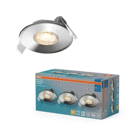   3 db-os LED mennyezeti lámpa szett, süllyesztett spotlámpa, hermetikus, IP44, fürdőszoba, kerek, 4,9 W, 270 lm, 2700 K, meleg fehér, szabályozható fényerősséggel, IP65, króm, süllyesztett, Osram