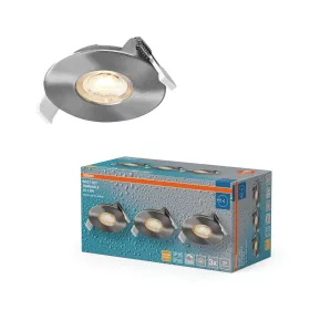   3 db-os LED mennyezeti lámpa szett, süllyesztett spotlámpa, hermetikus, IP44, fürdőszoba, kerek, 4,9 W, 270 lm, 2700 K, meleg, szabályozható, IP65, szatén nikkel, süllyesztett, Osram