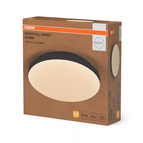 Plafon LED Mennyezeti lámpa felületre szerelhető fürdőszobai 12W 800lm meleg fényű fekete IP44 Orbis Osram