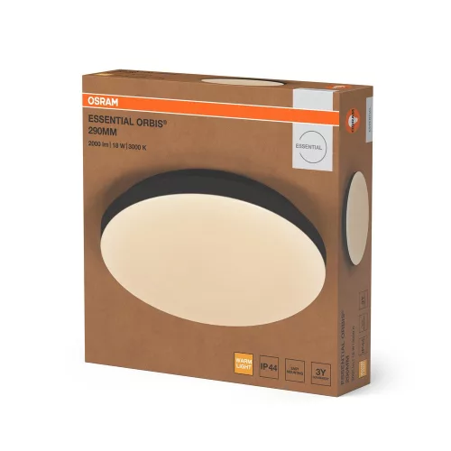 Plafon LED Mennyezeti lámpa felületre szerelhető fürdőszobai 18W 1200lm 3000K fekete IP44 Orbis Osram