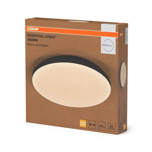 Plafon LED Mennyezeti lámpa felületre szerelhető fürdőszobai 24W 1700lm 3000K fekete IP44 Orbis Osram