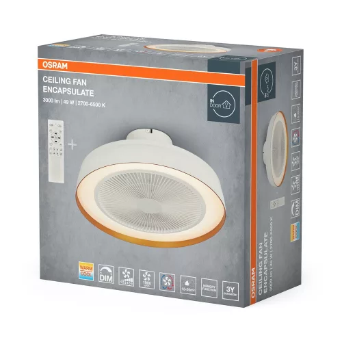 Mennyezeti ventilátor LED lámpával 49W 1100lm 2700-6500K CCT fehér Encapsulate Osram