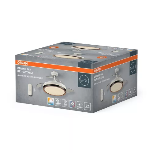 Mennyezeti ventilátor LED lámpával 66W 4200lm 3000/4000/6500K CCT fehér Retractable Osram