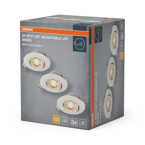 LED mennyezeti süllyesztett spotlámpa 4.9W 330lm 3000K meleg fehér fény, fehér Downlight Osram