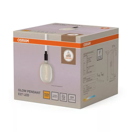 Függesztett mennyezeti lámpa 9.5W 450lm 2700K meleg fehér fény, fekete Decor Osram