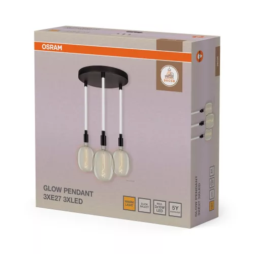 Függesztett mennyezeti lámpa 28W 1400lm 2700K meleg fehér 3x E7 fekete Decor Osram