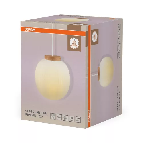 Függesztett mennyezeti lámpatest E27 fehér fa Decor Osram