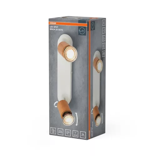 LED fali spotlámpa 2x GU10 fehér fa Brick Osram