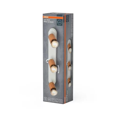 LED fali spotlámpa 3x GU10 fehér fa Brick Osram
