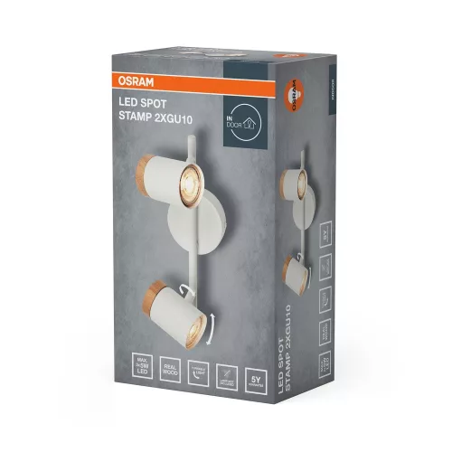 LED fali spotlámpa 2x GU10 fehér fa Stamp Osram