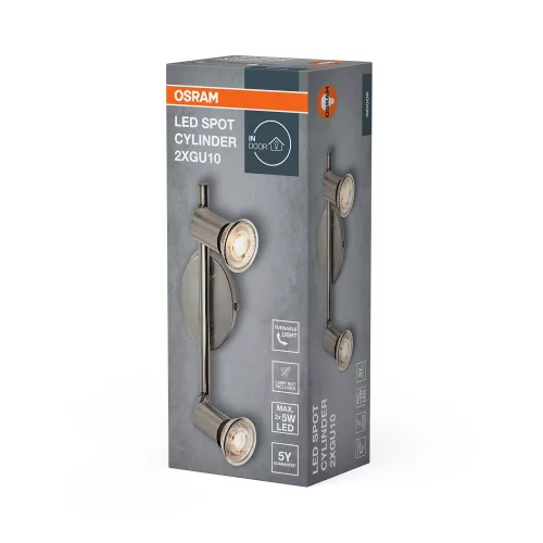 LED fali spotlámpa 2x GU10 nikkel Cylinder Osram
