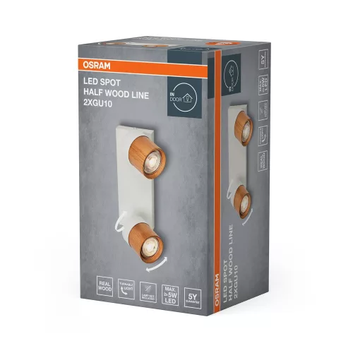 LED fali spotlámpa 2x GU10 fehér fa Wood Osram