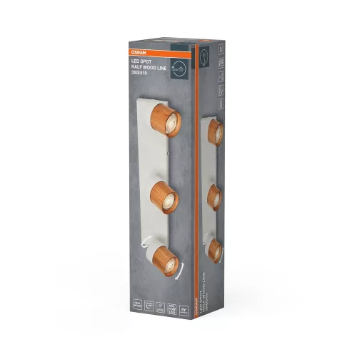 LED fali spotlámpa 3x GU10 fehér fa Wood Osram