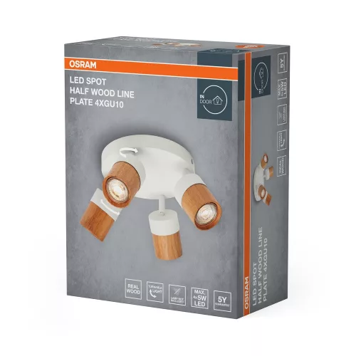 LED fali spotlámpa 4x GU10 fehér fa Wood Osram